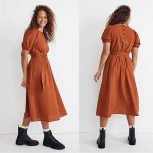 Madewell Seersucker Belted Midi Dress Burnt Orange Women’s Size XS